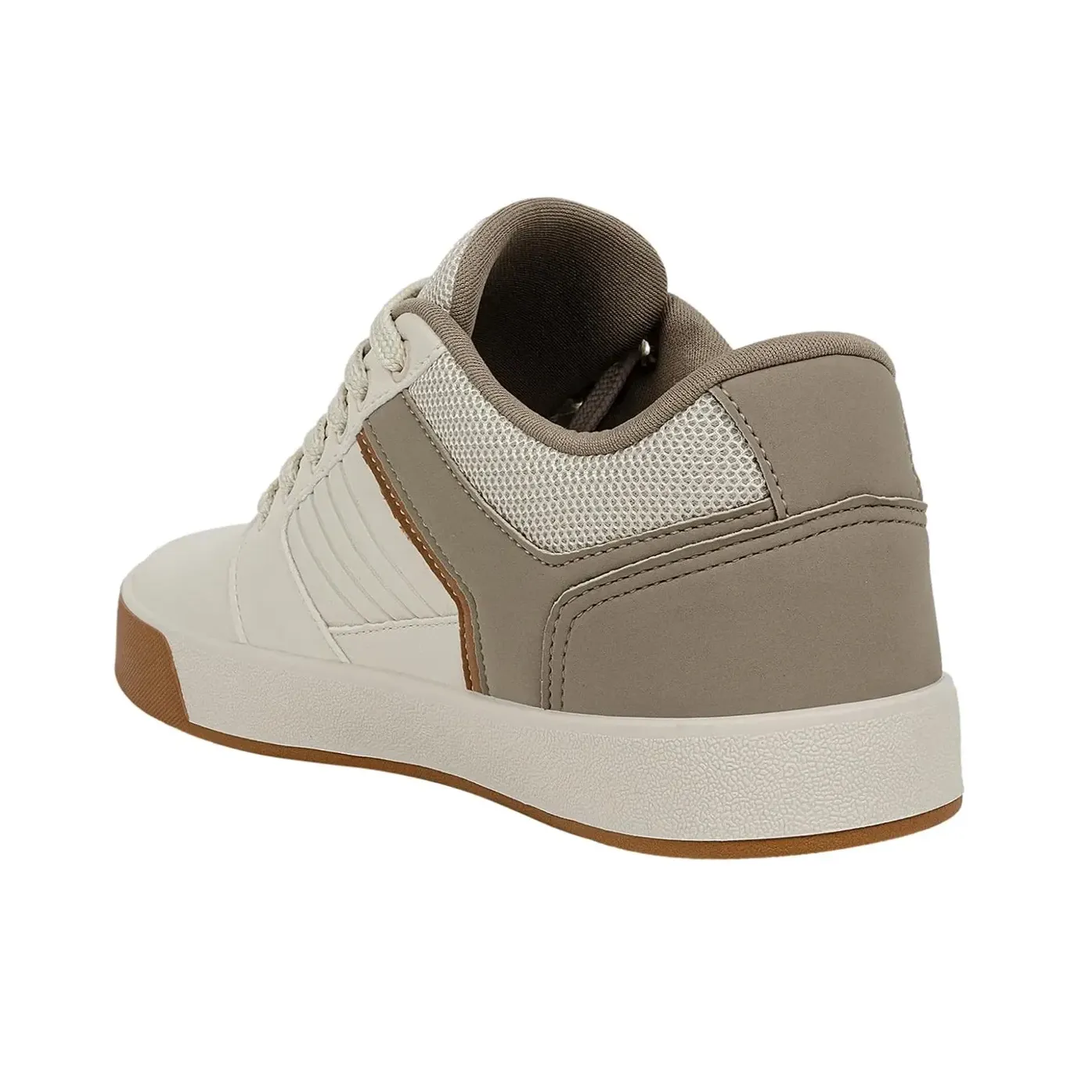 Tênis Ollie Monster 3 masculino bege visto de trás e lateral com detalhes em mesh